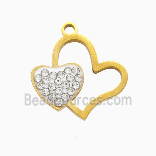 Stainless Steel Heart Pendant Pave Rhinestone Gold Plated