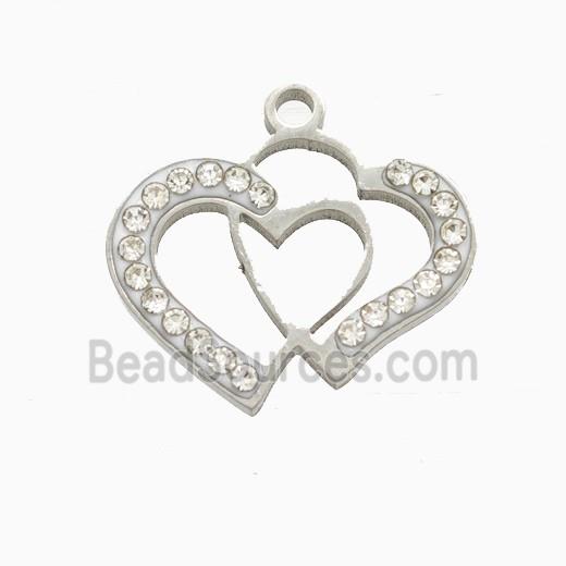 Raw Stainless Steel Heart Pendant Pave Rhinestone