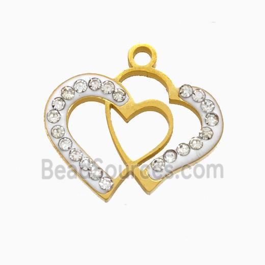Stainless Steel Heart Pendant Pave Rhinestone Gold Plated