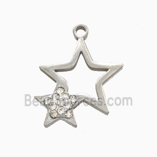 Raw Stainless Steel Star Pendant Pave Rhinestone