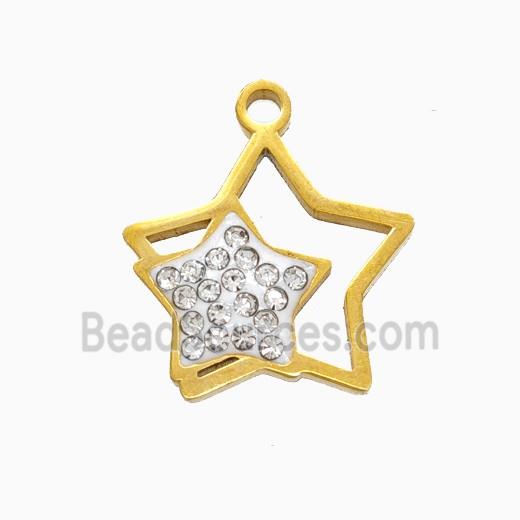 Stainless Steel Star Pendant Pave Rhinestone Gold Plated