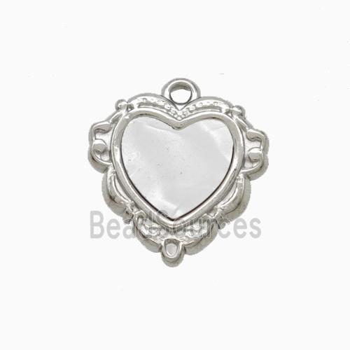 Raw Stainless Steel Heart Pendant Pave Shell