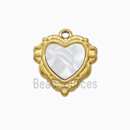 Stainless Steel Heart Pendant Pave Shell Gold Plated