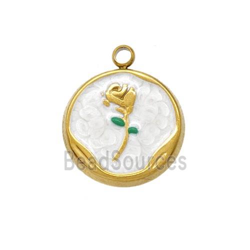 Stainless Steel Flower Pendant White Painted Gold Plated