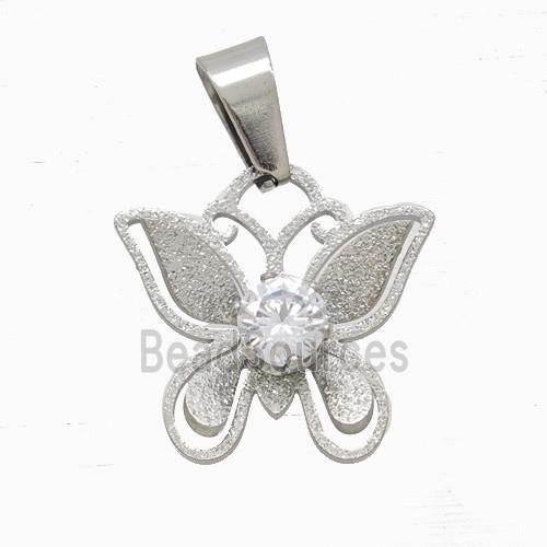 Raw Stainless Steel Butterfly Pendant Pave Rhinestone