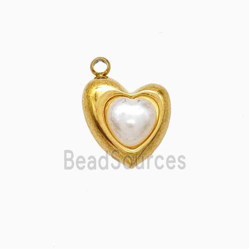 Stainless Steel Heart Pendant Pave Resin Gold Plated