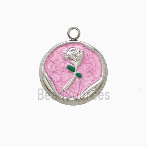 Raw Stainless Steel Flower Pendant Pink Painted