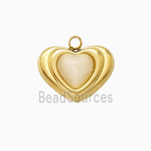 Stainless Steel Heart Pendant Pave Resin Gold Plated