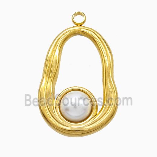 Stainless Steel Teardrop Pendant Pave Resin Gold Plated