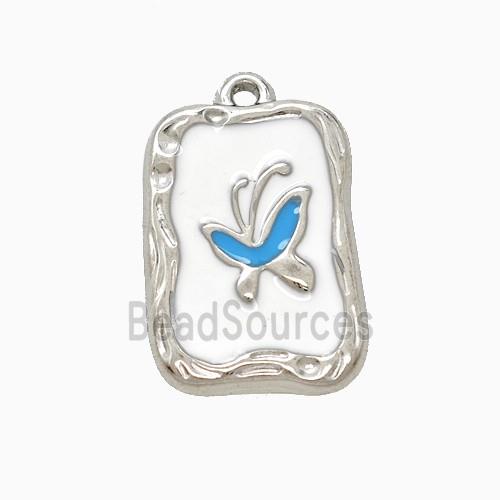 Raw Stainless Steel Butterfly Pendant Enamel Rectangle