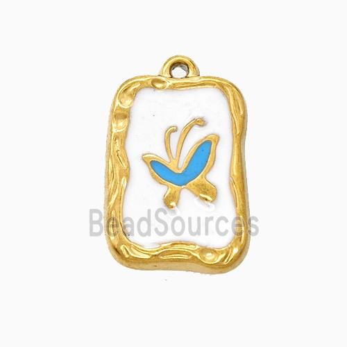 Stainless Steel Butterfly Pendant Enamel Rectangle Gold Plated