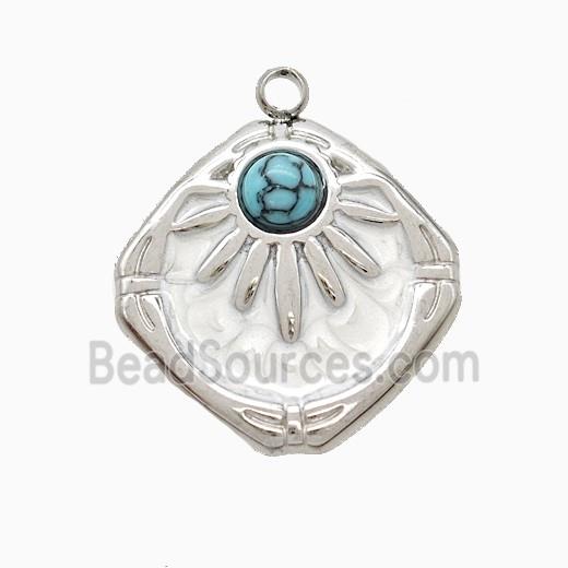 Raw Stainless Steel Sun Pendant Pave Howlite White Painted