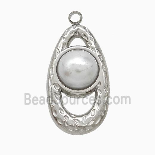 Raw Stainless Steel Teardrop Pendant Pave Resin
