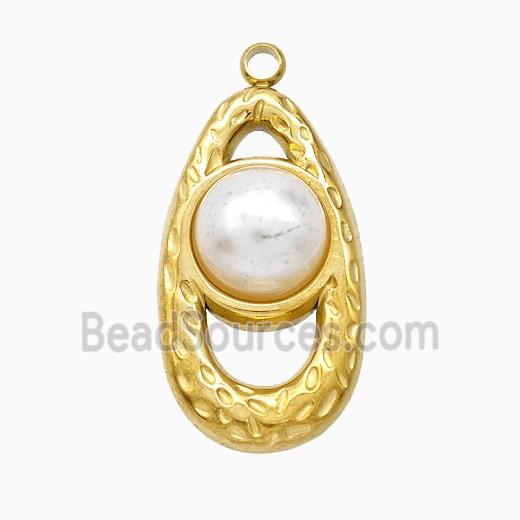 Stainless Steel Teardrop Pendant Pave Resin Gold Plated
