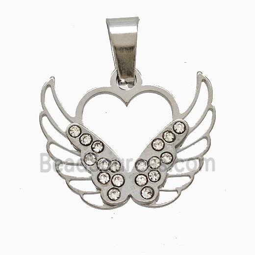 Raw Stainless Steel Angel Wings Pave Rhinestone