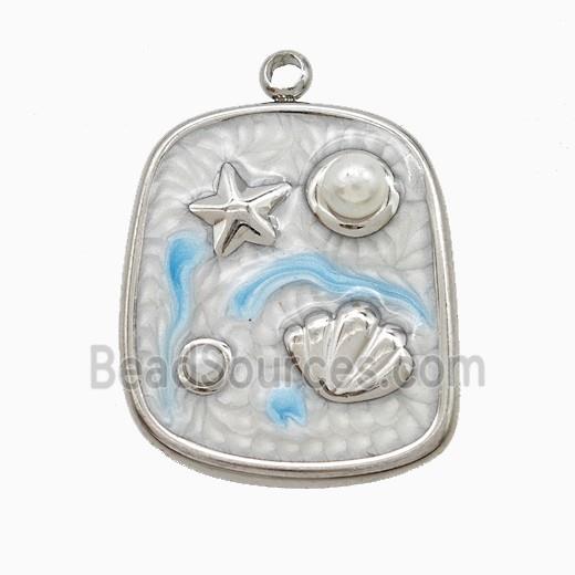 Raw Stainless Steel Starfish Shell Pendant Pave Resin White Painted