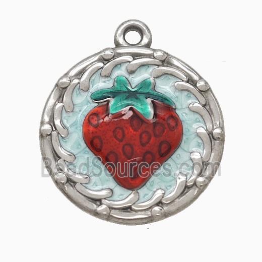 Raw Stainless Steel Strawberry Pendant Red Painted
