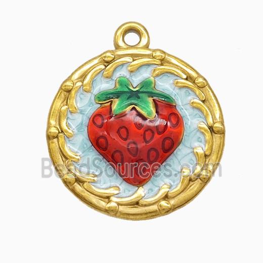 Stainless Steel Strawberry Pendant Red Painted Gold Plated