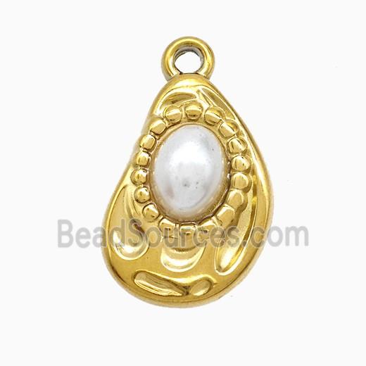 Stainless Steel Teardrop Pendant Pave Resin Gold Plated