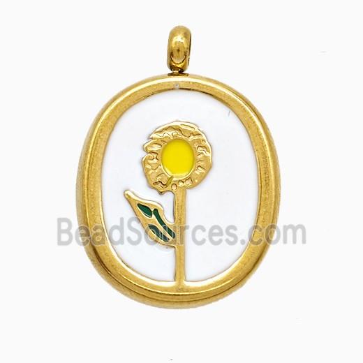 Stainless Steel Flower Pendant Enamel Gold Plated