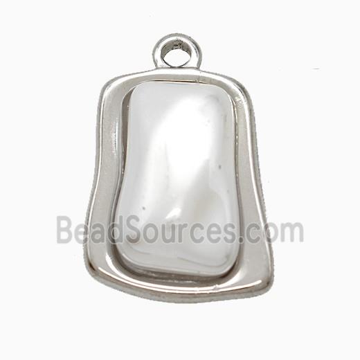 Raw Stainless Steel Rectangle Pendant Pave Pearlized Resin