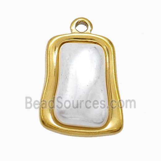 Stainless Steel Rectangle Pendant Pave Pearlized Resin Gold Plated