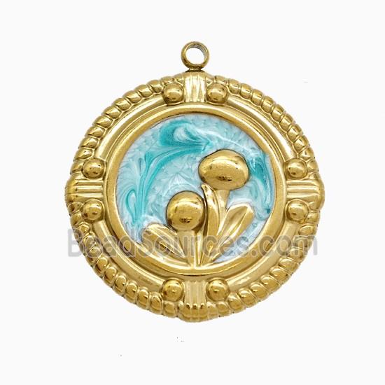 Stainless Steel Flower Pendant Painted Gold Plated