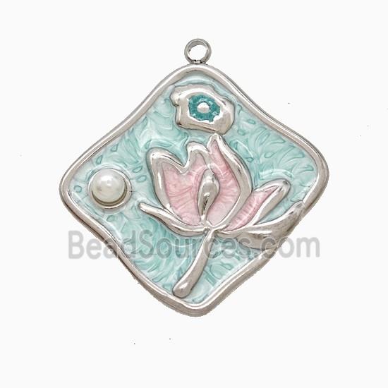 Raw Stainless Steel Flower Pendant Painted