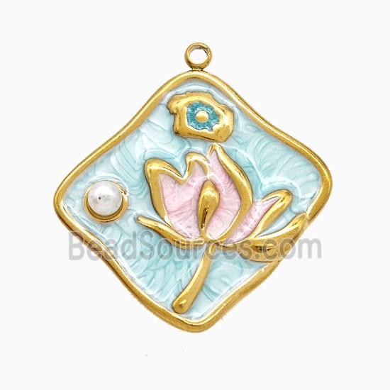 Stainless Steel Flower Pendant Painted Gold Plated