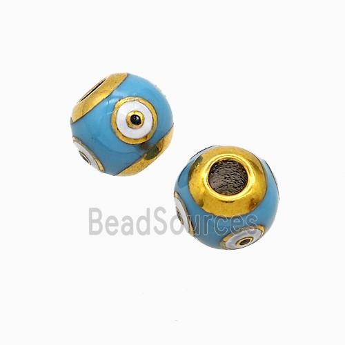 Stainless Steel Round Beads Blue Enamel Large Hole Gold Plated
