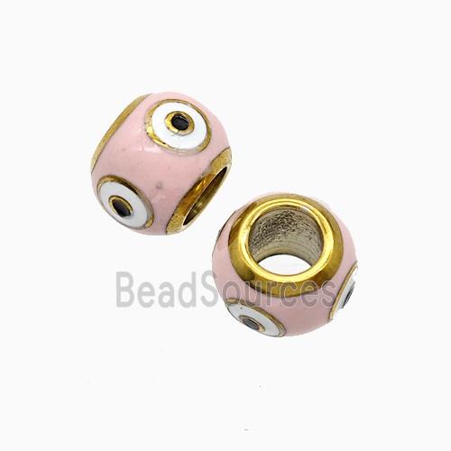Stainless Steel Round Beads Pink Enamel Large Hole Gold Plated