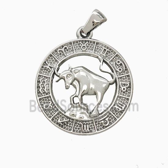 Raw Stainless Steel Symbols Pendant Zodiac Taurus Circle