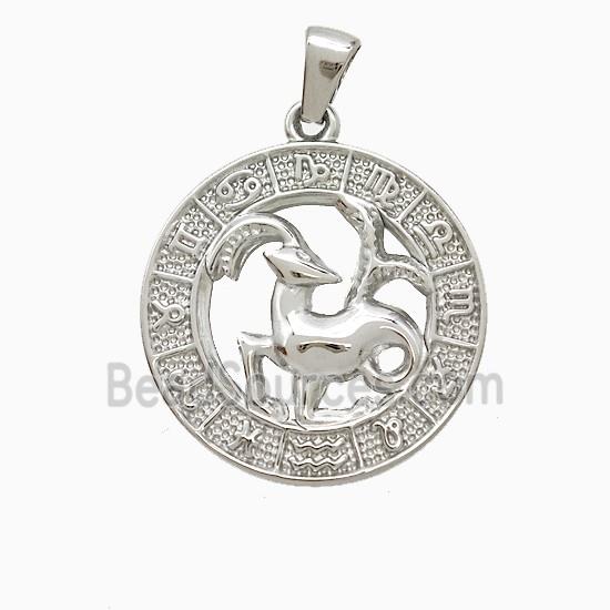 Raw Stainless Steel Symbols Pendant Zodiac Capricorn Circle