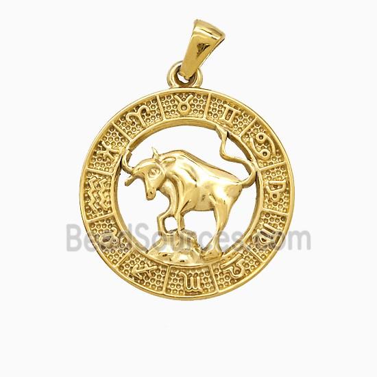 Stainless Steel Symbols Pendant Zodiac Taurus Circle Gold Plated