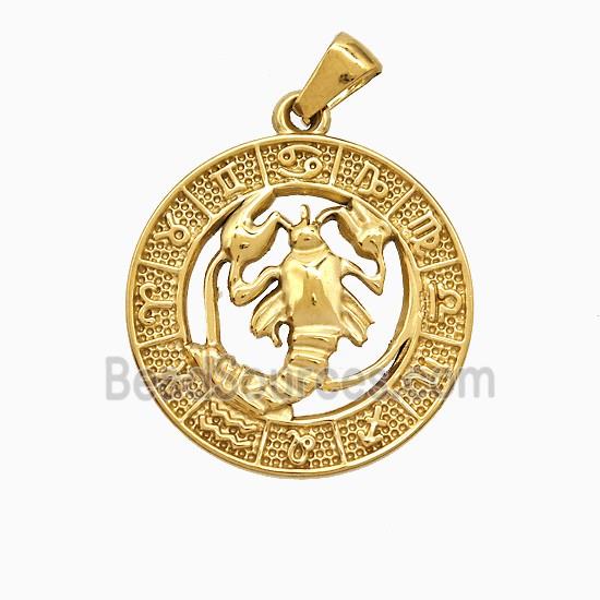Stainless Steel Symbols Pendant Zodiac Cancer Circle Gold Plated
