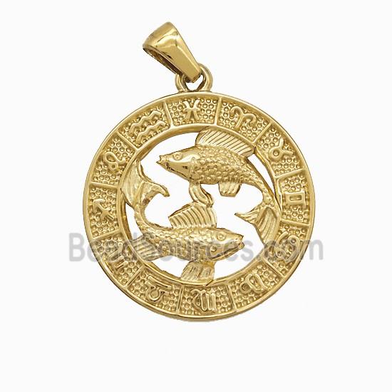 Stainless Steel Symbols Pendant Zodiac Pisces Circle Gold Plated