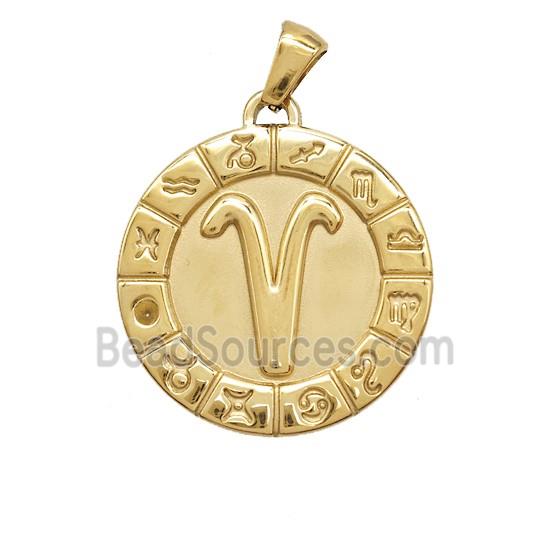 Stainless Steel Symbols Pendant Zodiac Aries Gold Plated