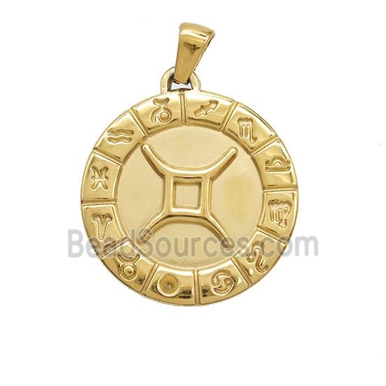 Stainless Steel Symbols Pendant Zodiac Gemini Gold Plated