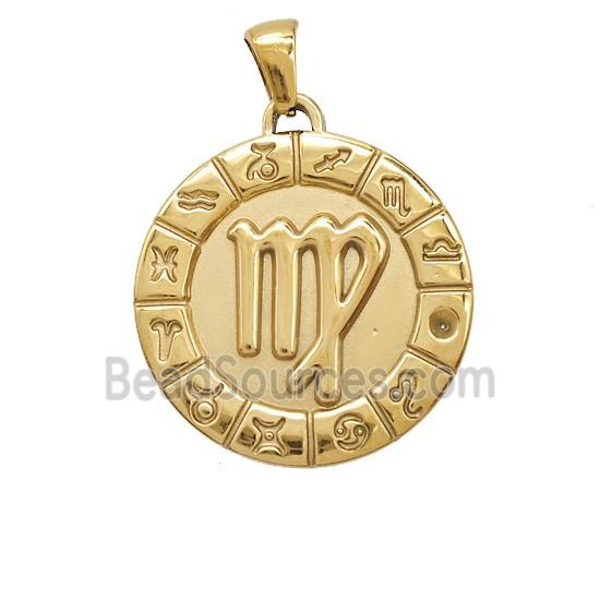 Stainless Steel Symbols Pendant Zodiac Virgo Gold Plated