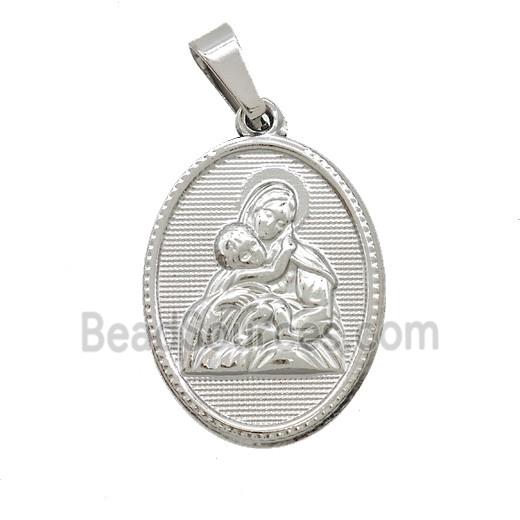 Raw Stainless Steel Virgin Mary Pendant