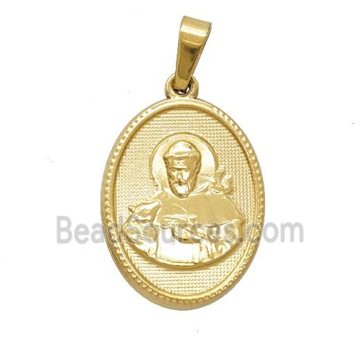 Stainless Steel Saint Francis Pendant Gold Plated
