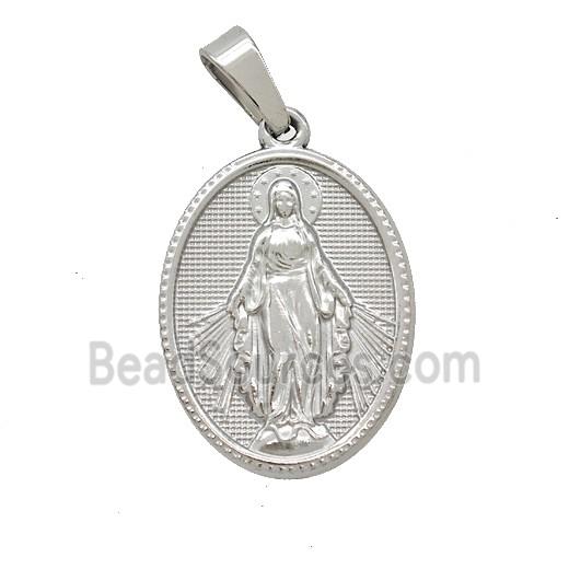 Raw Stainless Steel Virgin Mary Medal Pendant