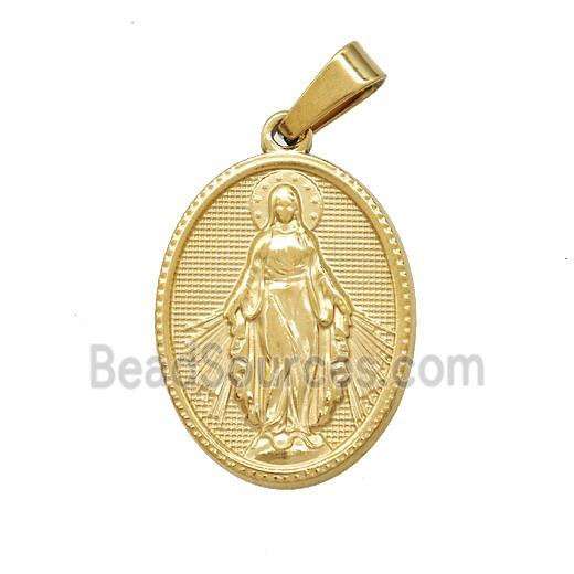 Stainless Steel Virgin Mary Medal Pendant Gold Plated