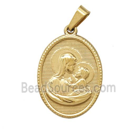 Stainless Steel Virgin Mary Baby Pendant Gold Plated