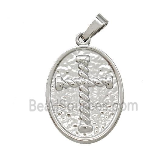 Raw Stainless Steel Cross Pendant Oval