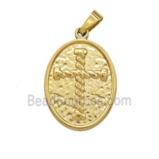 Stainless Steel Cross Pendant Oval Gold Plated