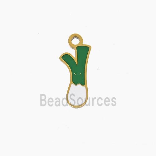 Stainless Steel Shallot Pendant Green Enamel Gold Plated
