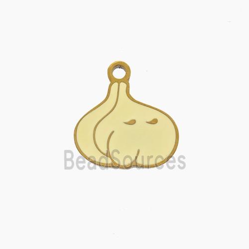 Stainless Steel Garlic Pendant Lt.yellow Enamel Gold Plated
