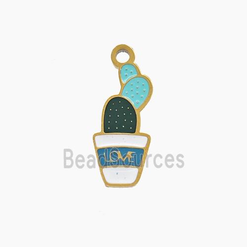 Stainless Steel Cactus Pendant Enamel Gold Plated