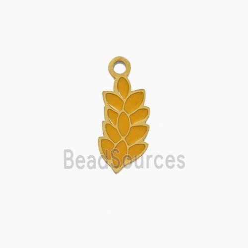 Stainless Steel Grain Pendant Brown Enamel Gold Plated